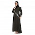 Front Open cuff sleeves Embroidery Abaya-Olive Green